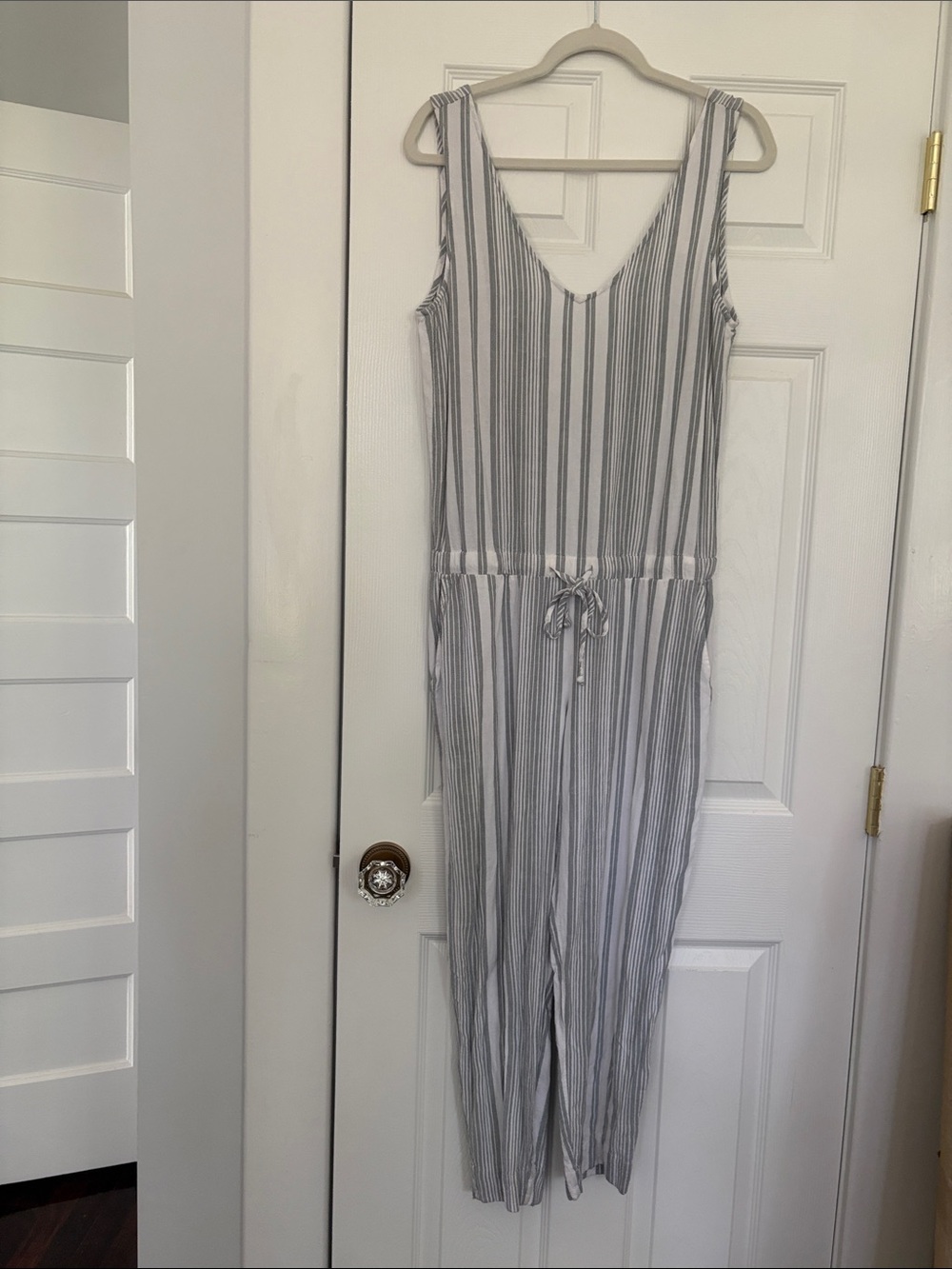 cloth & stone White and Gray Striped Sleeveless Jumpsuit